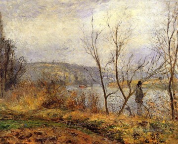 den Ufern des oise Pontoise auch als Mann der Fischerei 1878 Camille Pissarro Landschaft Fluss bekannt Ölgemälde